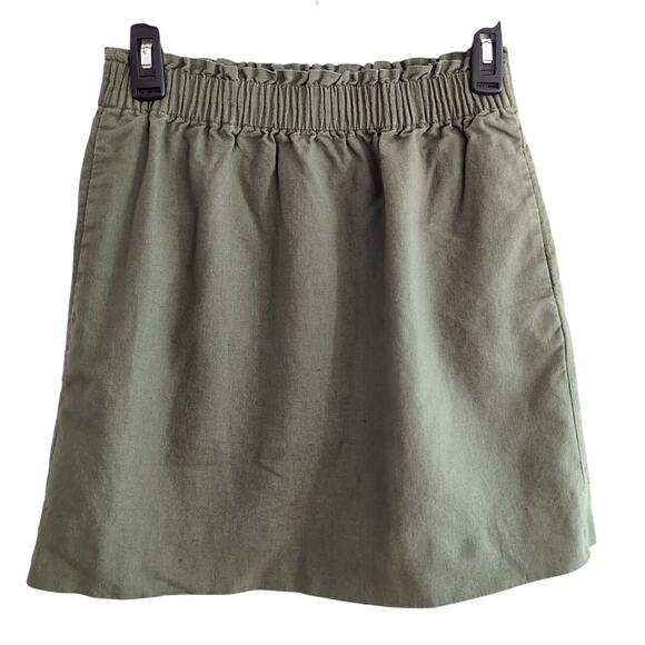 J. Crew Factory Green Linen Blend Pull On Skirt Size 2 - Picture 1 of 8